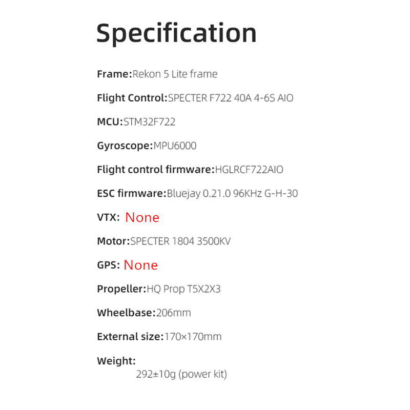 HGLRC Rekon5 Lite WTFPV 5inch Long Range FPV Drone Power Kits