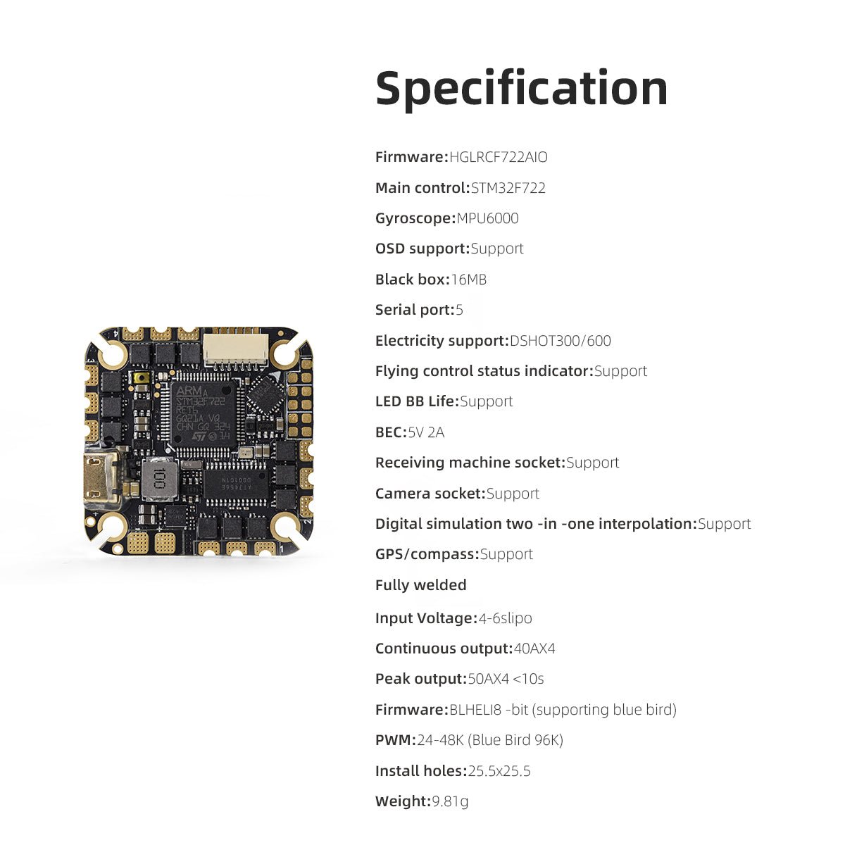 HGLRC Specter 40A 4-6S MPU6000 AIO