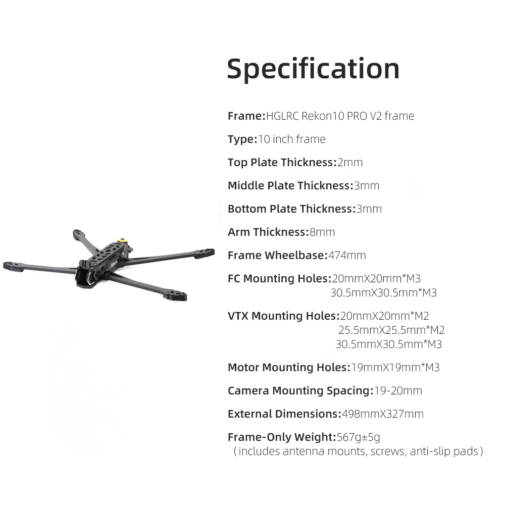HGLRC Rekon10 PRO V2 10inch Long Range Frame Compatible with O4