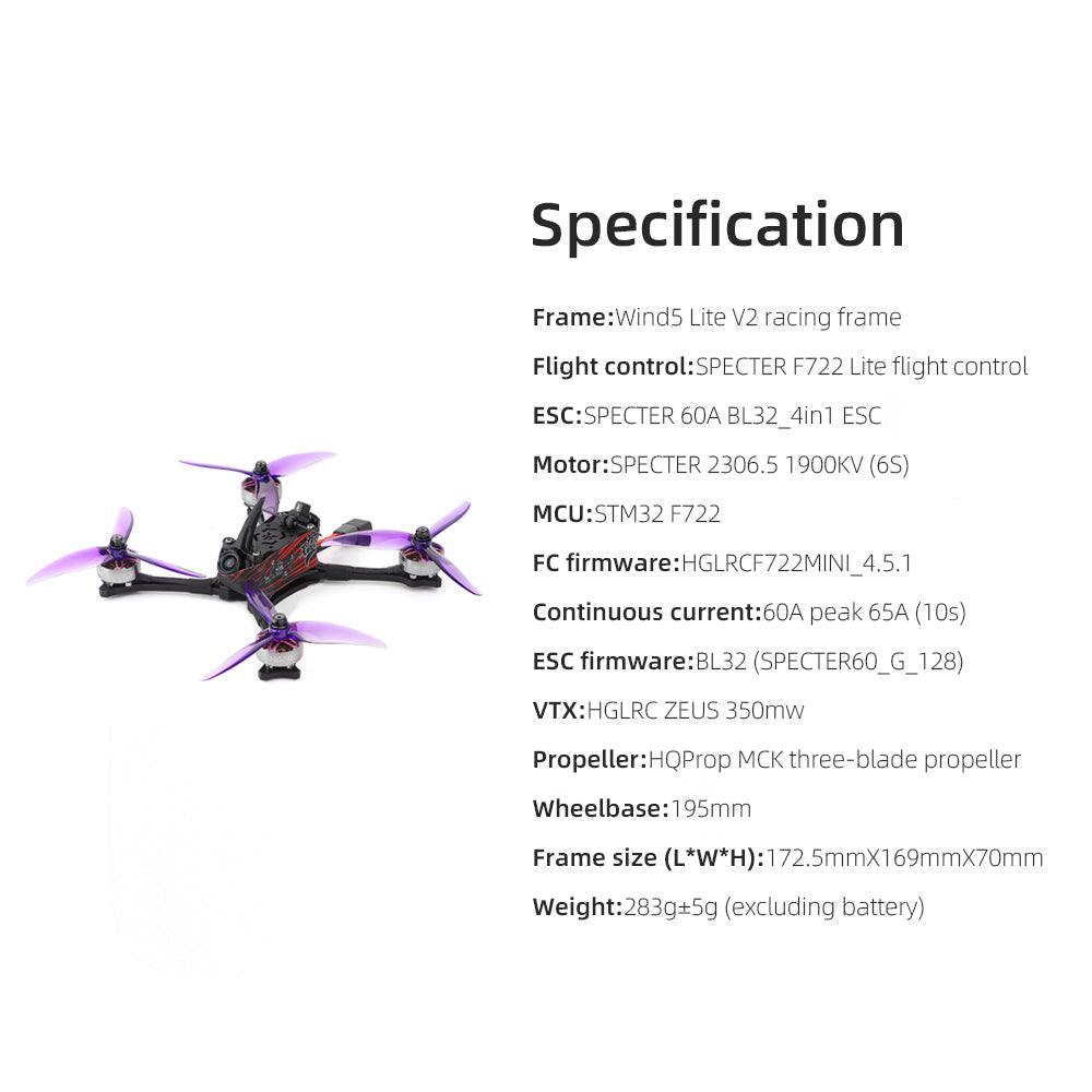 HGLRC Wind5 Lite V2 Racing Drone - ELRS 2.4G