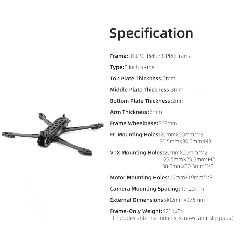 HGLRC Rekon8 PRO 8inch Long Range Frame Compatible with O4