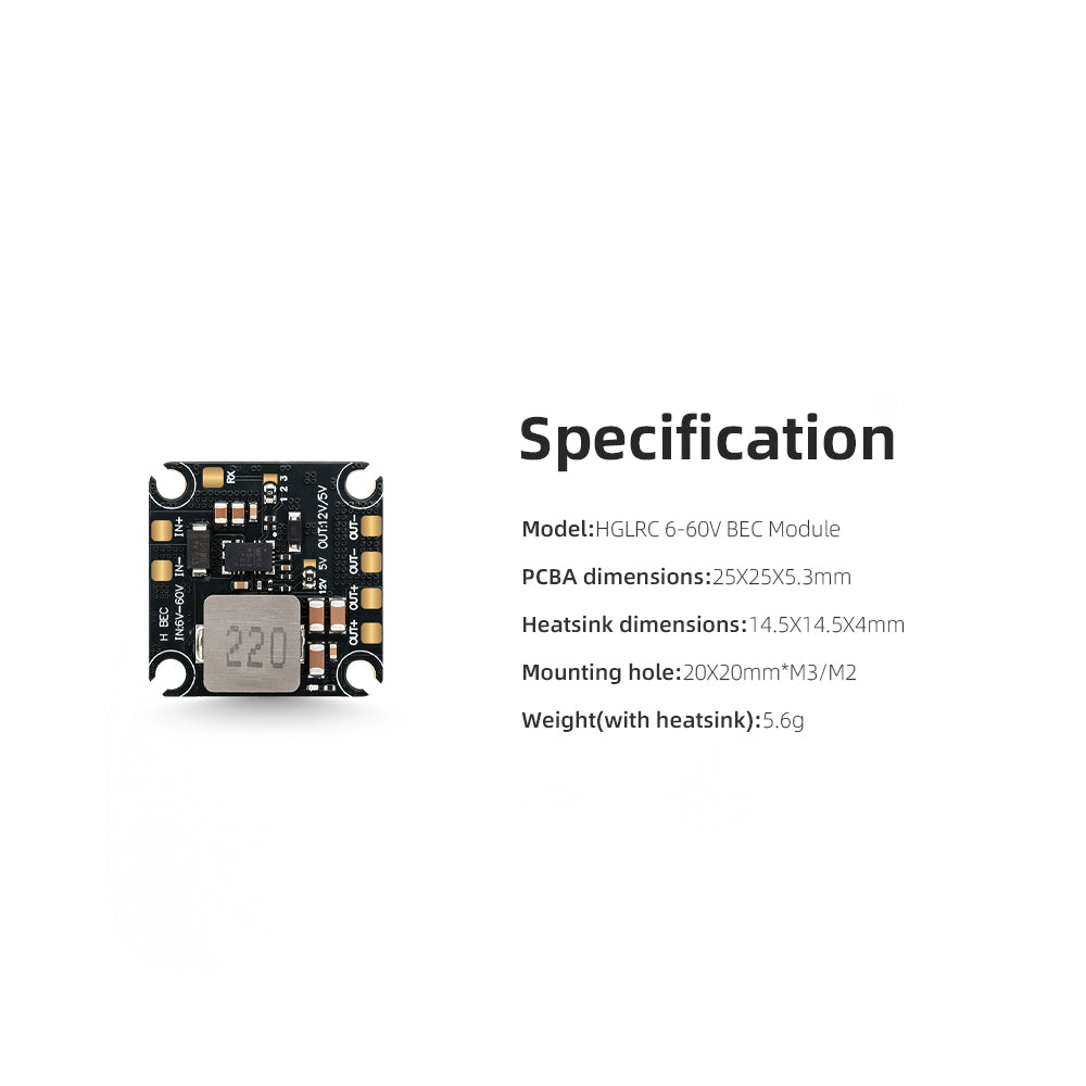 HGLRC 6-60V Dual-Voltage BEC Module with Ultra-Wide Input Voltage Support