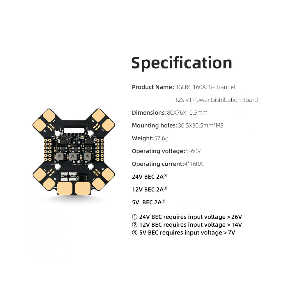 HGLRC 100A/160A 8-channel 12S V3 Power Distribution Board