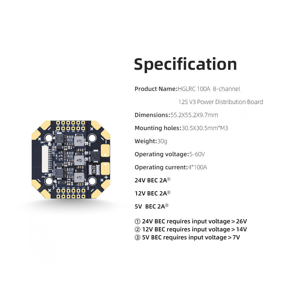 HGLRC 100A/160A 8-channel 12S V3 Power Distribution Board