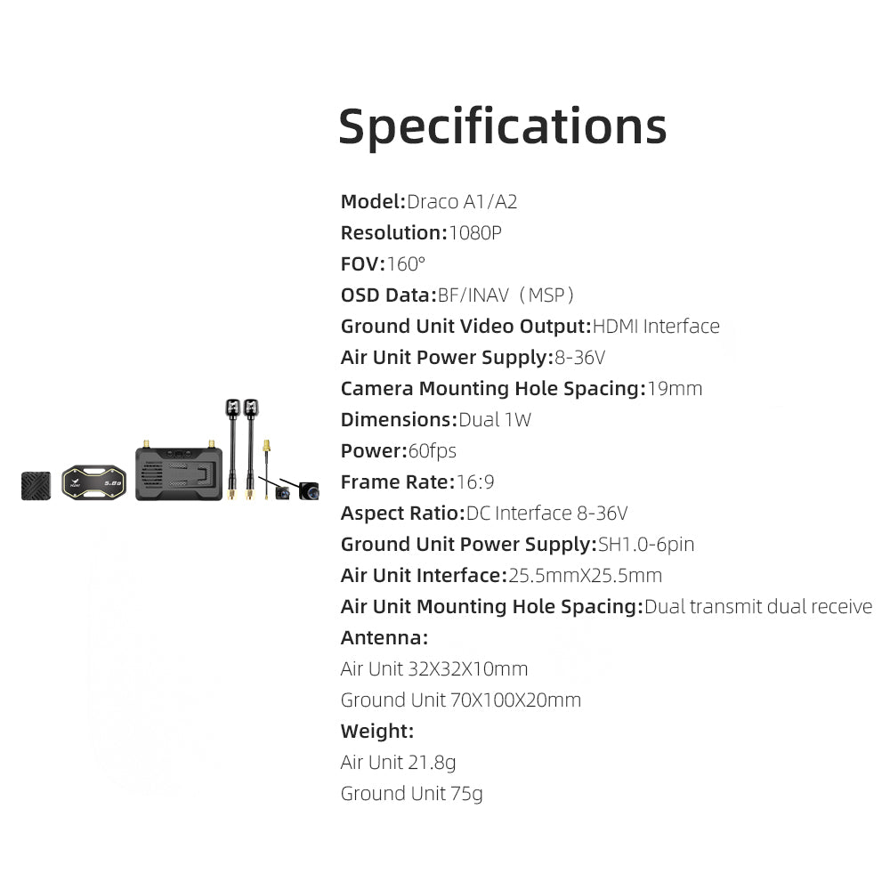 HGLRC Draco A1/A2 Pro 5.8Ghz HD VTX 1W FPV Air Unit
