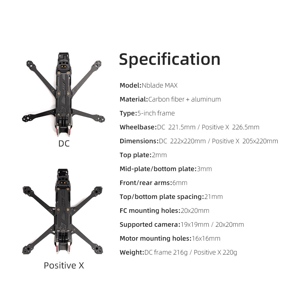 HGLRC Nblade MAX 5inch Ture X / DC Freestyle Cinematic FPV Frame