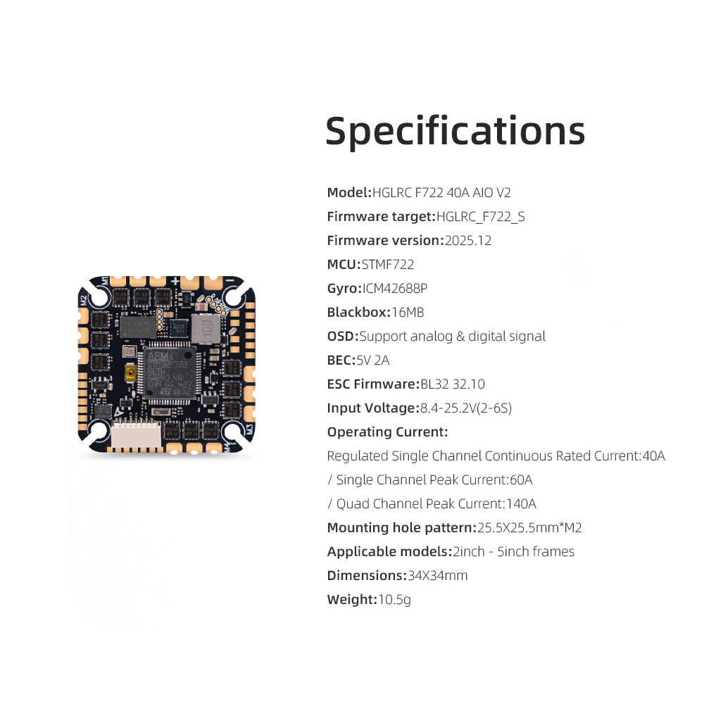 HGLRC F722 40A 2-6S BL32 AlO V2