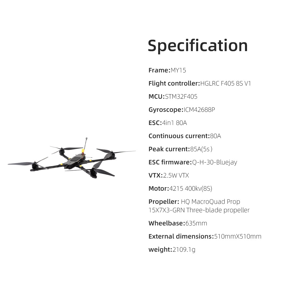 HGLRC MY15 4215 400KV Motor 2.5W VTX Long Range FPV Drone
