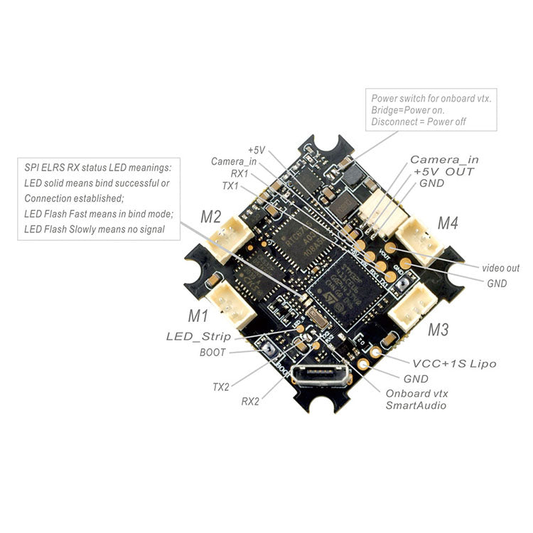 HappyModel ELRS F4 2G4 AIO 5in1 Flight Controller SPI 2.4GHz ELRS RX