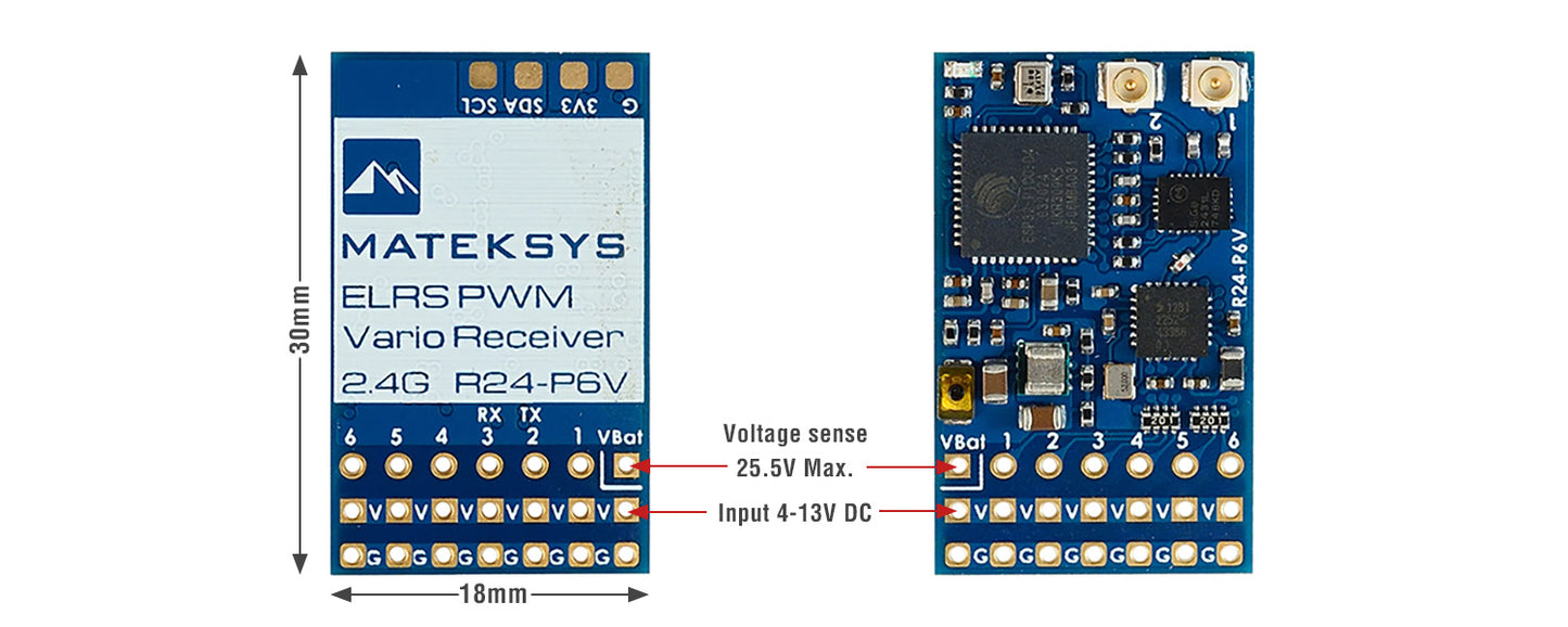 MATEKSYS R24-P6V ELRS 2.4GHZ PWM VARIO RECEIVER